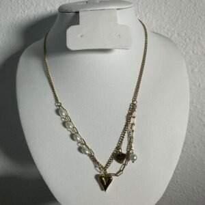 Vintage Gold Stainless Steel Pearl Heart Pendant