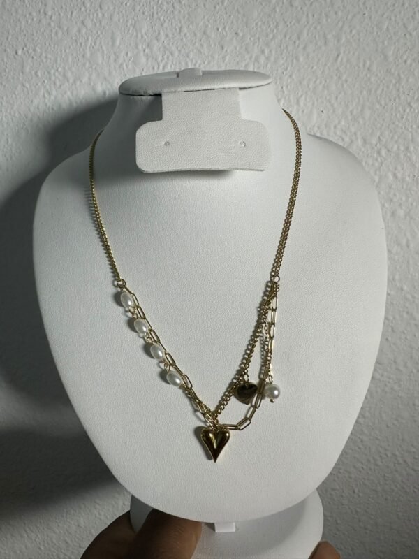 Vintage Gold Stainless Steel Pearl Heart Pendant