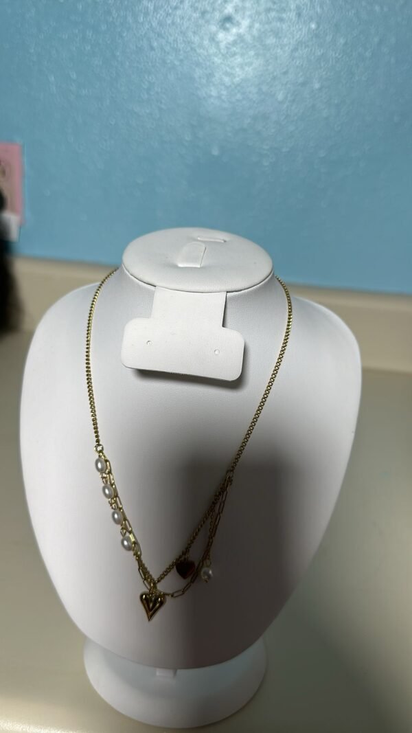 Vintage Gold Stainless Steel Pearl Heart Pendant - Image 2
