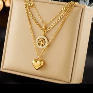 Vintage Gold Stainless Steel Pearl Heart Pendant